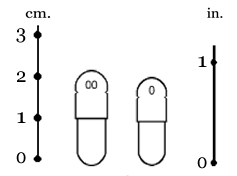 Salt Stick Capsule Sizing Chart demonstrating that size 00 capsules are approximately 2 centimeters long, and size 0 capsules are approximately 1 inch long